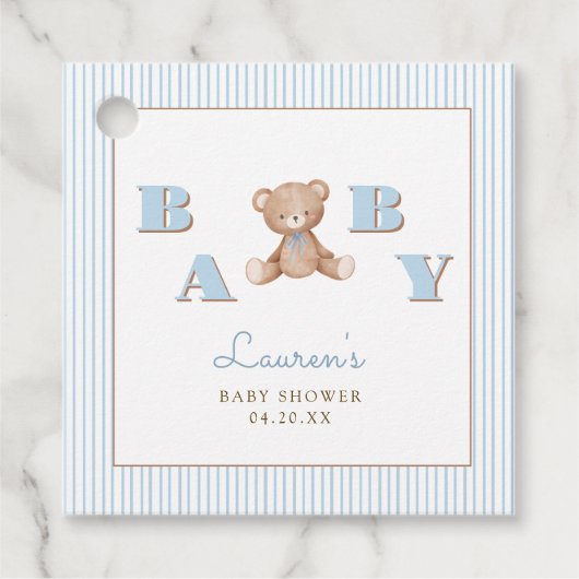 Schattigee Teddy Bear Blue Baby Boy Shower Bedankjes Labels (Voorkant)
