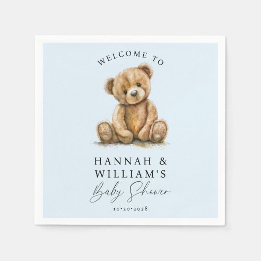 Schattigee Teddy Bear Blue Boy Baby shower Servet (Voorkant)