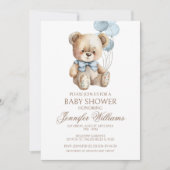 Schattigee Teddy Bear Bow Balloon Baby Boy Shower Kaart (Voorkant)