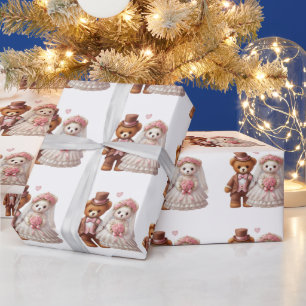 Schattigee Teddy Bear bruid en bruidegom bruiloft Cadeaupapier