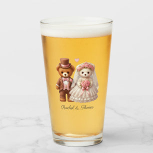 Schattigee Teddy Bear bruid en bruidegom bruiloft Glas