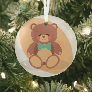 Schattigee Teddy Bear Glass Ornament met Bow Strop