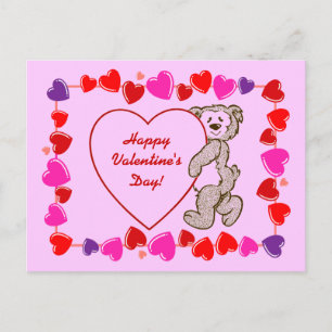 Schattigee Teddy Bear Heart Kind Valentijnsdag Feestdagenkaart