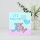 Schattigee Teddy Bears Twin Baby shower Kaart (Staand voorkant)