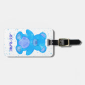 Schattigee teddybeer aangepaste tekst blauw bagagelabel (Voorkant horizontaal)