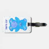 Schattigee teddybeer aangepaste tekst blauw bagagelabel (Achterkant horizontaal)