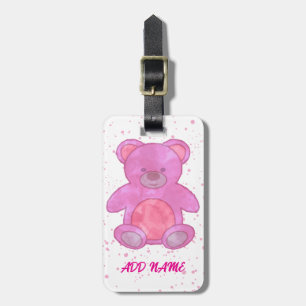 Schattigee teddybeer aangepaste tekst roze bagagelabel