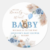 Schattigee teddybeer Baby shower Blue Boho Boy Ronde Sticker (Voorkant)
