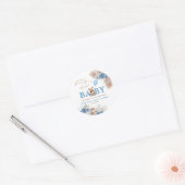 Schattigee teddybeer Baby shower Blue Boho Boy Ronde Sticker (Envelop)