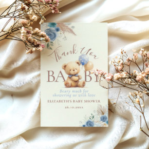 Schattigee teddybeer ballonnen Boho Blue Roos Flor Bedankkaart