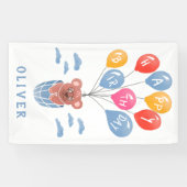 Schattigee teddybeer ballonnen jongen verjaardagsf spandoek (Horizontaal)