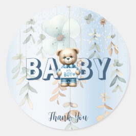 Schattigee teddybeer blauw bloemig mooi feest ronde sticker