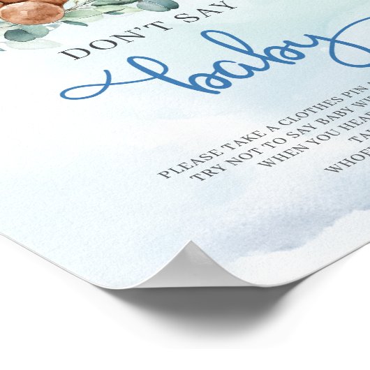 Schattigee teddybeer blauwe bloemen zeggen niet ba poster (Hoek)