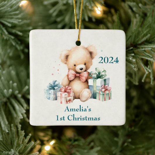 Schattigee teddybeer eerste kerstdag keramisch ornament (Boom)