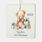 Schattigee teddybeer eerste kerstdag keramisch ornament (Links)