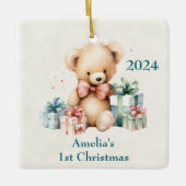 Schattigee teddybeer eerste kerstdag keramisch ornament (Voorkant)