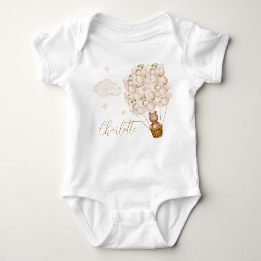 Schattigee teddybeer en ballonnen Gold Script Romper (Voorkant)