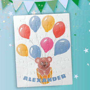 Schattigee Teddybeer en ballonnen Kind`s Naam Legpuzzel