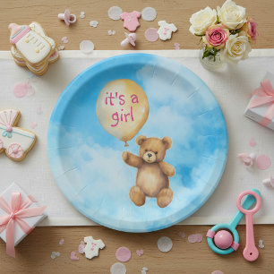 Schattigee teddybeer Het is een meisje ballon baby Papieren Bordje