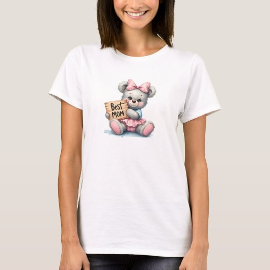 Schattigee teddybeer houder teken beste mam t-shirt (Voorkant)