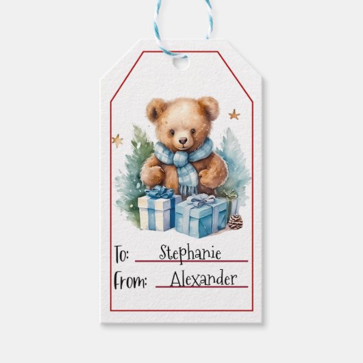 Schattigee Teddybeer Kerst (3) Cadeaulabel (Voorkant)