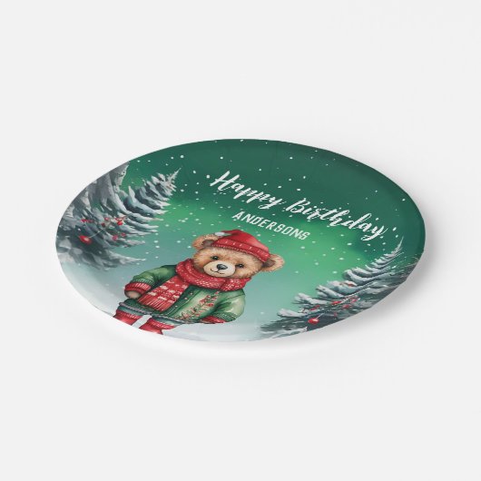 Schattigee teddybeer kerstboom verjaardagsfeestje papieren bordje (Gekanteld)