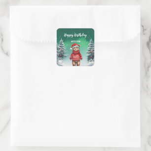 Schattigee teddybeer kerstboom verjaardagsfeestje vierkante sticker