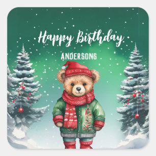 Schattigee teddybeer kerstboom verjaardagsfeestje  vierkante sticker