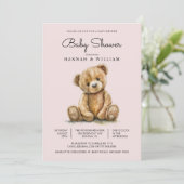 Schattigee teddybeer meisje blozen roze Baby showe Kaart (Staand voorkant)