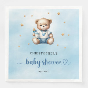 Schattigee teddybeer met baby-flessenjongen baby s servet