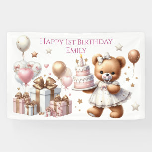 Schattigee teddybeer met ballonnen en geschenken spandoek