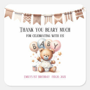 Schattigee teddybeer met ballonnen en geschenken vierkante sticker