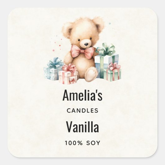 Schattigee teddybeer met Cadeaus Candle Business Vierkante Sticker (Voorkant)