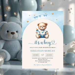 Schattigee teddybeer met flessenboogjongen kaart