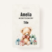 Schattigee teddybeer met kerstcadeaus badge (Achterkant)