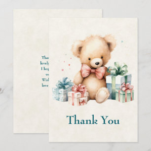 Schattigee teddybeer met kerstcadeaus bedankkaart