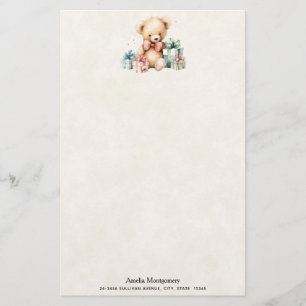 Schattigee teddybeer met kerstcadeaus briefpapier
