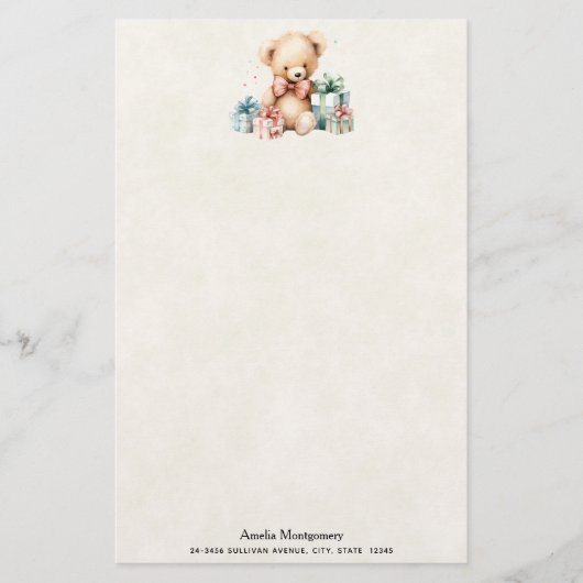 Schattigee teddybeer met kerstcadeaus briefpapier (Voorkant)