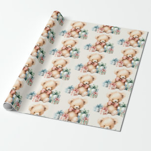 Schattigee teddybeer met kerstcadeaus cadeaupapier