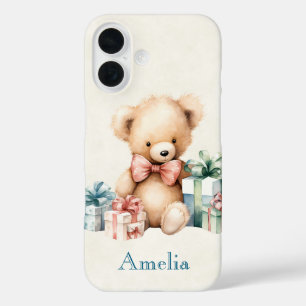 Schattigee teddybeer met kerstcadeaus iPhone 16 hoesje