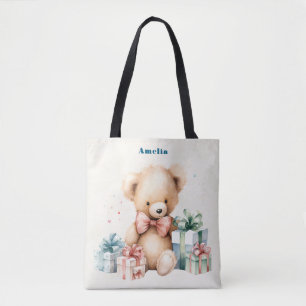 Schattigee teddybeer met kerstcadeaus draagtas