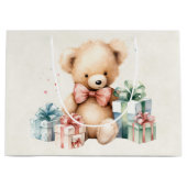 Schattigee teddybeer met kerstcadeaus groot cadeauzakje (Voorkant)