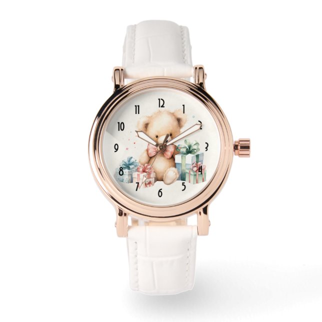Schattigee teddybeer met kerstcadeaus horloge (Voorkant)
