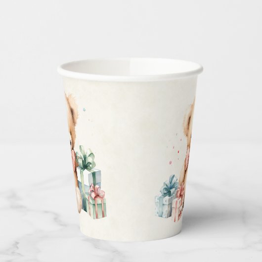 Schattigee teddybeer met kerstcadeaus papieren bekers (Links)