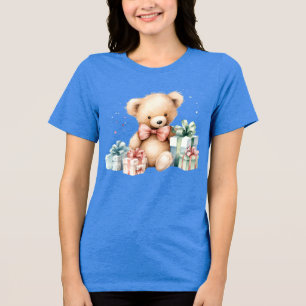 Schattigee teddybeer met kerstcadeaus Tri-Blend shirt