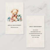 Schattigee teddybeer met kerstcadeaus visitekaartje (Voorkant / Achterkant)