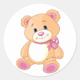 Schattigee Teddybeer met roze lint Ronde Sticker