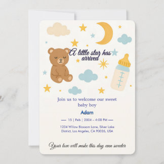 Schattigee Teddybeer & Moon Baby Boy Aankomstuitno Kaart