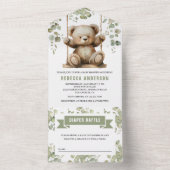 Schattigee teddybeer op een schommel eucalyptus Ba All In One Uitnodiging (Binnen)