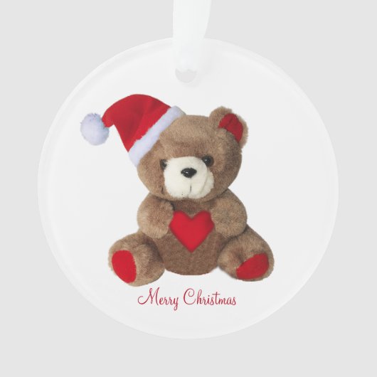 Schattigee teddybeer op wit ornament (voorkant)